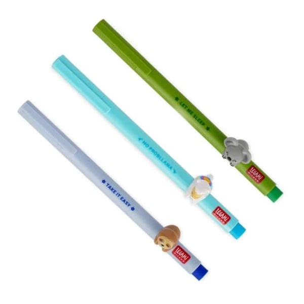LEGAMI Lovely Friends, lot de 3 stylos gel a animaux decoratifs
