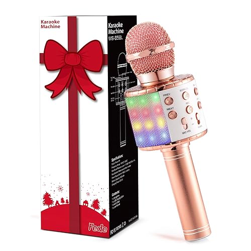 Fede Microphone Karaoké sans Fil Bluetooth avec Lumière LED Multi