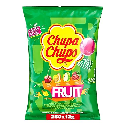 Chupa Chups Lollipops Fruit, Sucettes de Fruits, Pomme, Fraise, Orange,