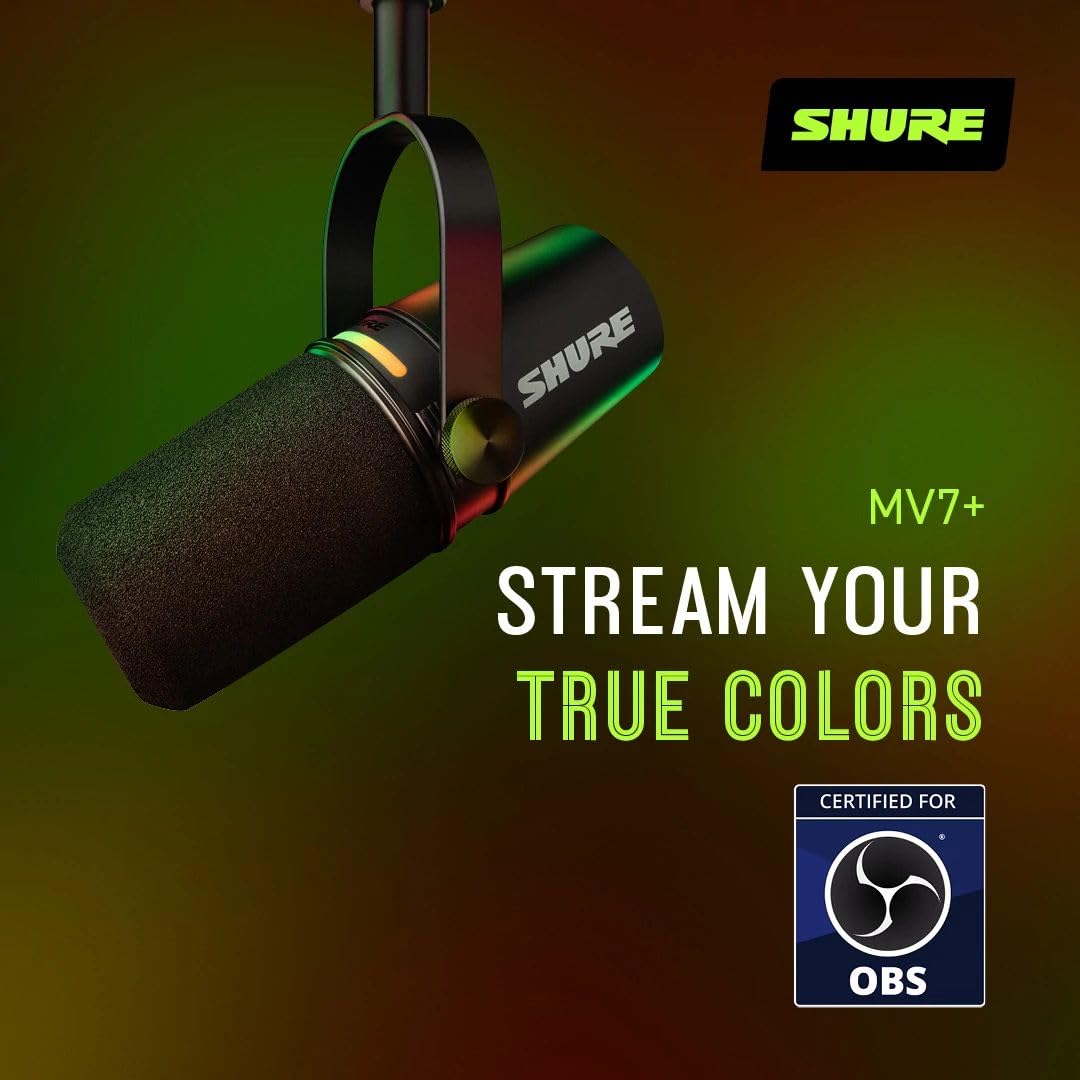 Microphone Shure MV7+ AutoCadeau Podcast USB-C XLR Noir – Image 7