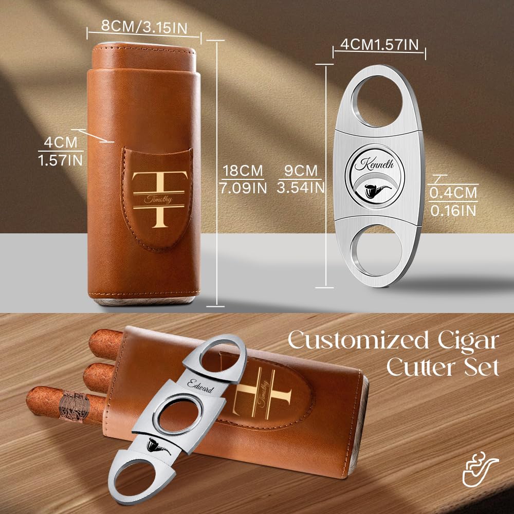 Étui à cigares personnalisé AutoCadeau avec coupe-cigares en cuir brun – Image 2