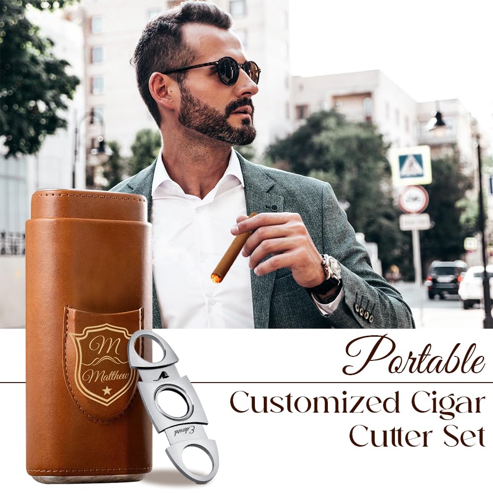 Étui à cigares personnalisé AutoCadeau avec coupe-cigares en cuir brun – Image 6