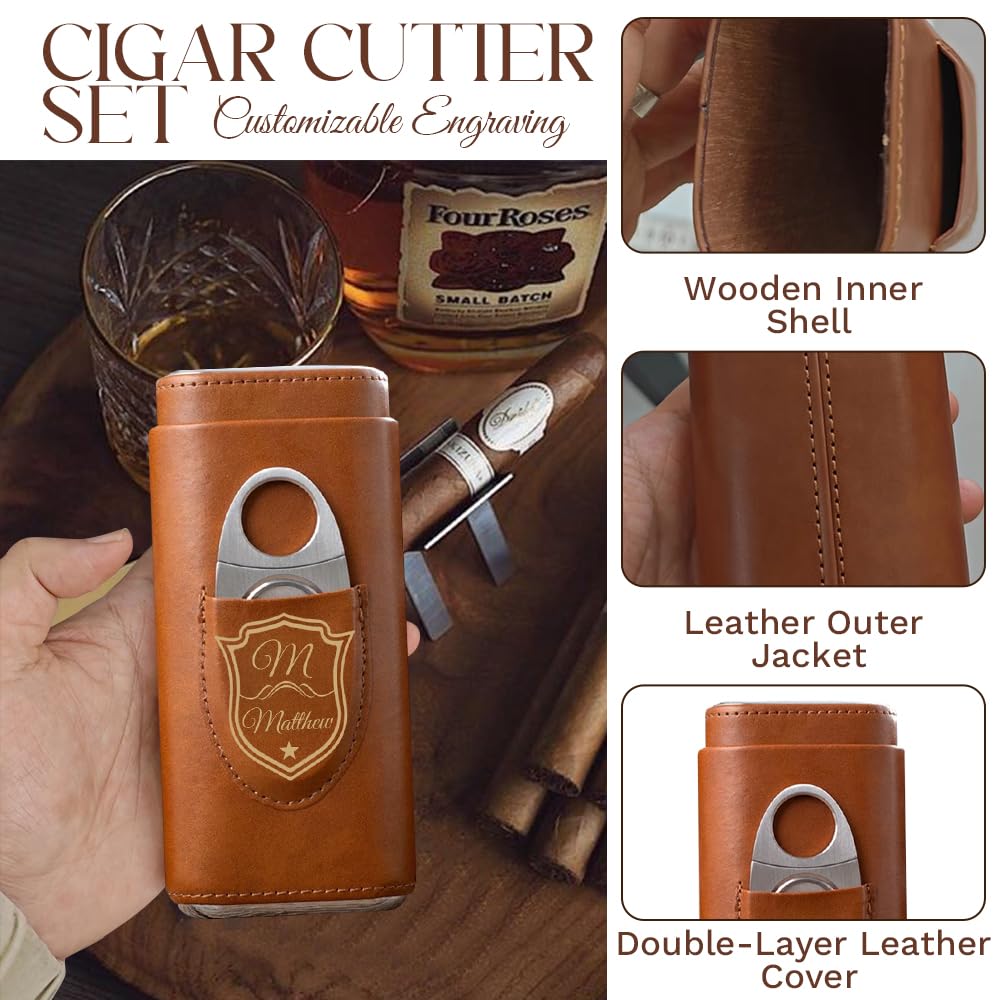 Étui à cigares personnalisé AutoCadeau avec coupe-cigares en cuir brun – Image 5