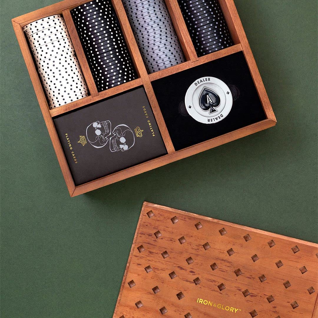 Ensemble de Poker de Luxe Iron & Glory dans Boîte en Bois avec Jetons Personnalisés – Image 3