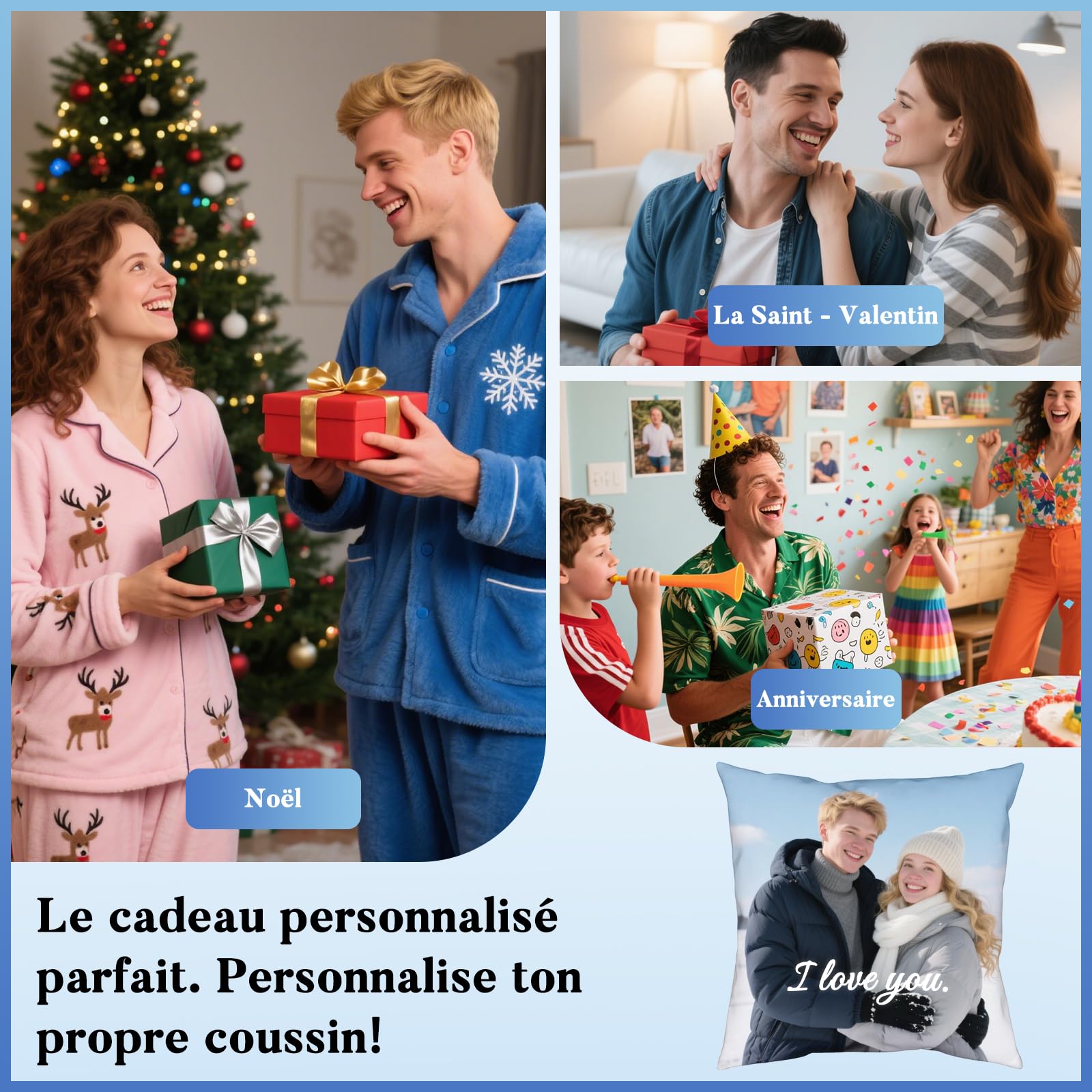 Coussin Photo Personnalisé Double Face AutoCadeau Taie d'Oreiller avec Texte – Image 5