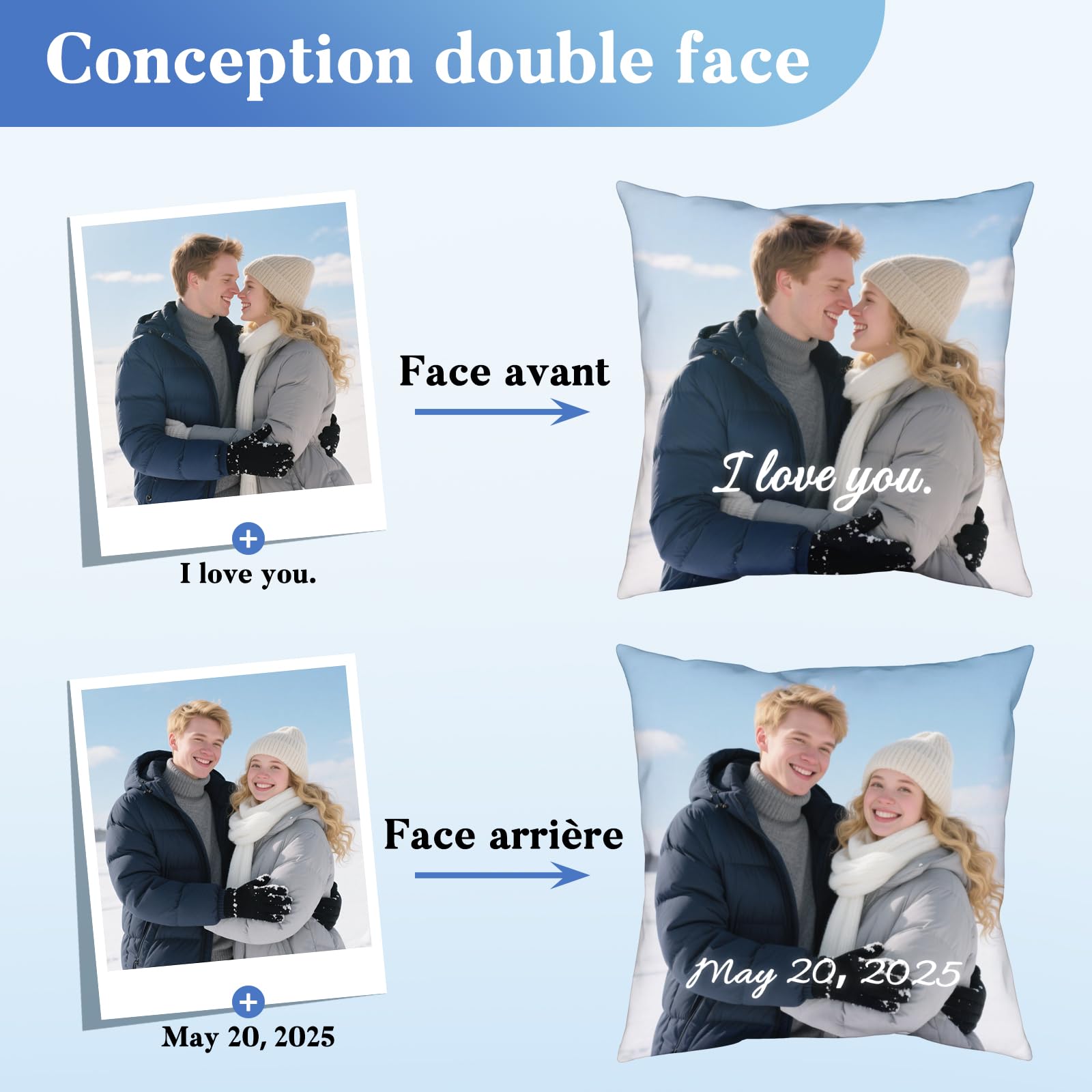 Coussin Photo Personnalisé Double Face AutoCadeau Taie d'Oreiller avec Texte – Image 2