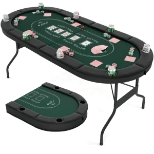 Table de Poker Pliable AutoCadeau 182 cm 8 Joueurs avec Porte-gobelets Métal