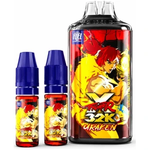 Puff FighterX AutoCadeau 32000 Puffs Remplissable Rechargeable 0mg Sans Nicotine 1000 mAh Uraken Double Fraise