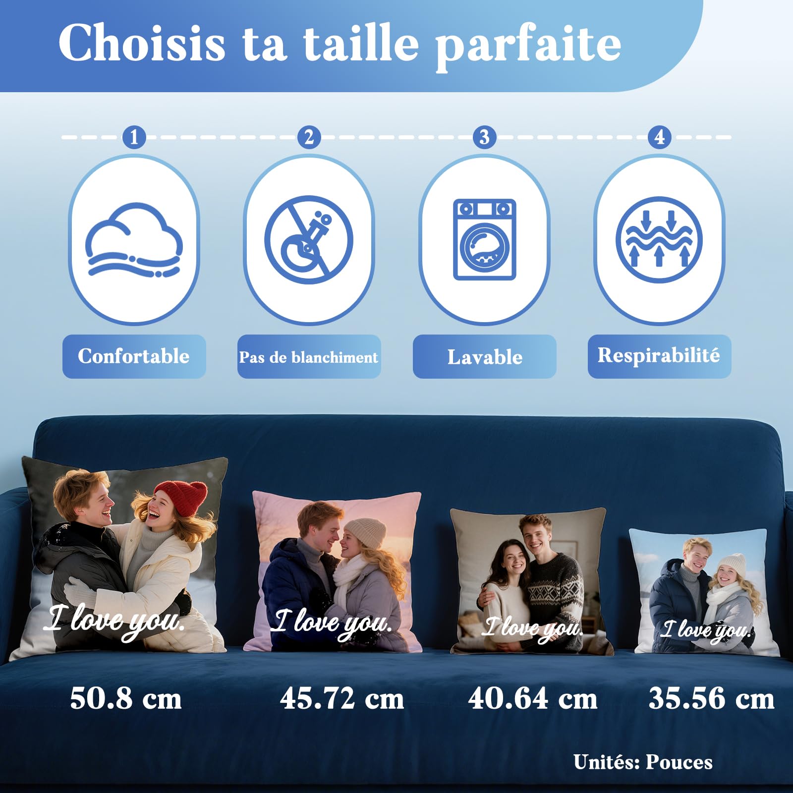 Coussin Photo Personnalisé Double Face AutoCadeau Taie d'Oreiller avec Texte – Image 3