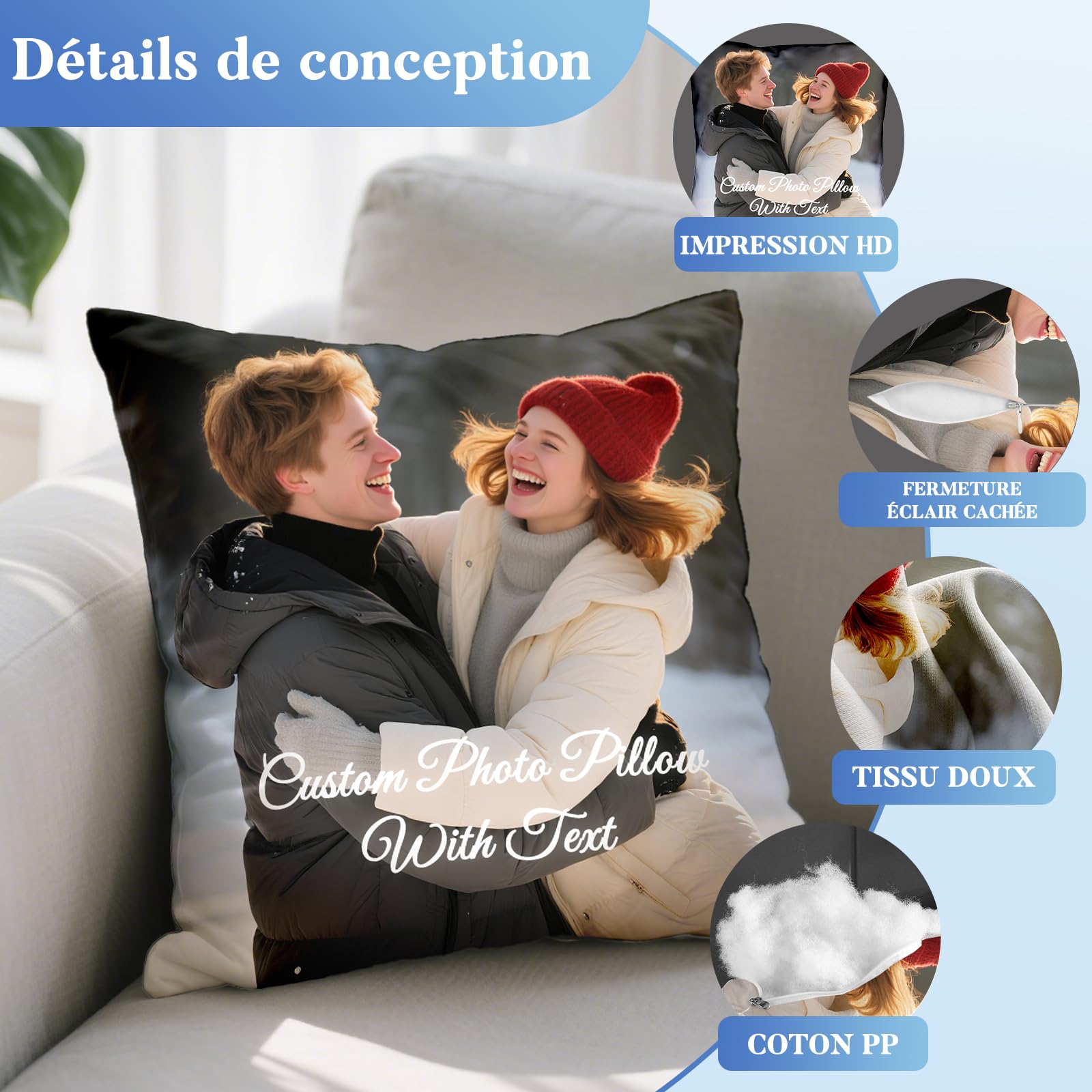 Coussin Photo Personnalisé Double Face AutoCadeau Taie d'Oreiller avec Texte – Image 4