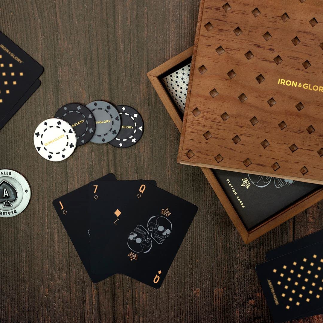 Ensemble de Poker de Luxe Iron & Glory dans Boîte en Bois avec Jetons Personnalisés – Image 5