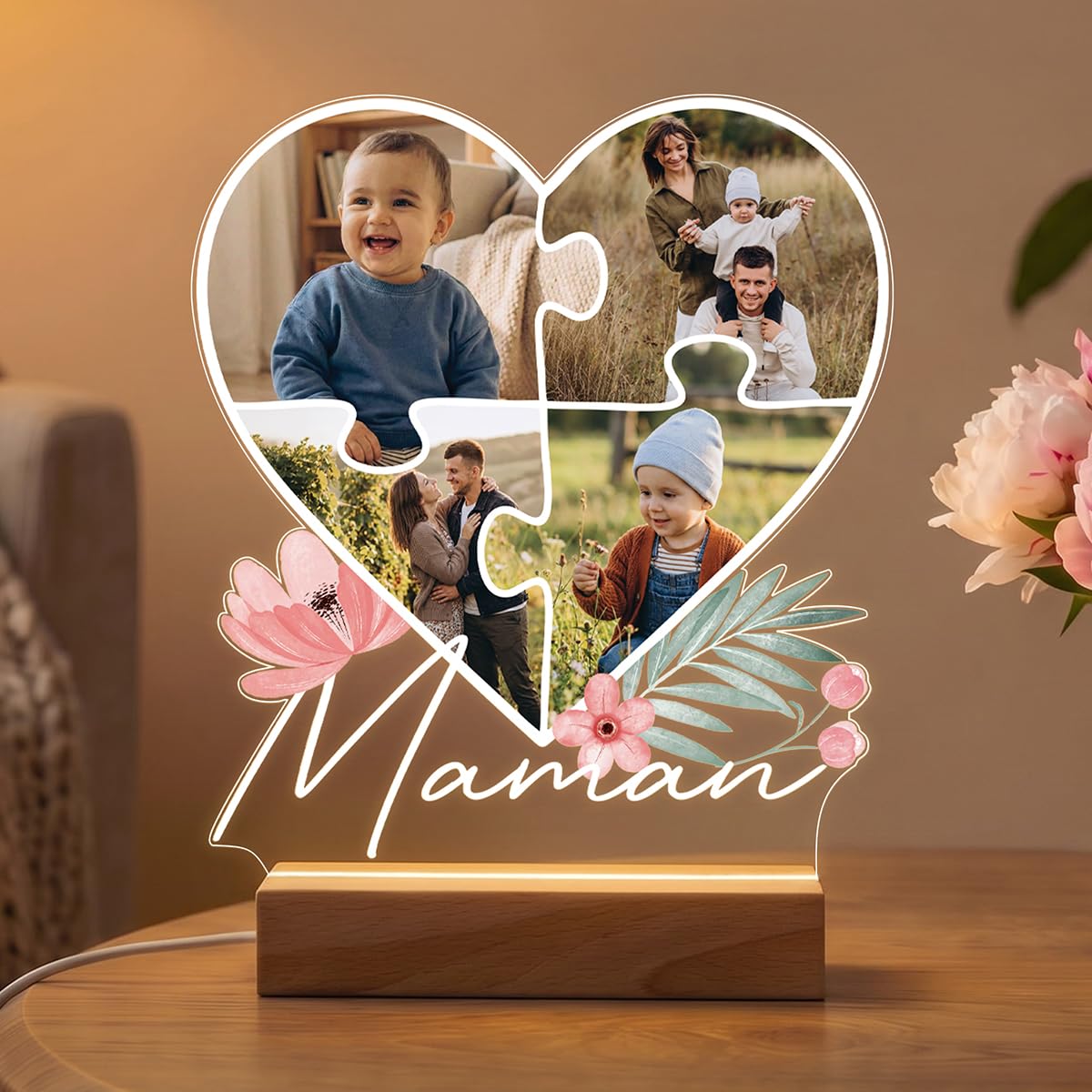 Lampe Photo Personnalisée Maman AutoCadeau avec Socle au Choix
