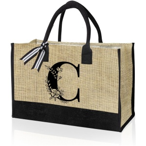 Sac fourre-tout en toile avec initiale personnalisée AutoCadeau
