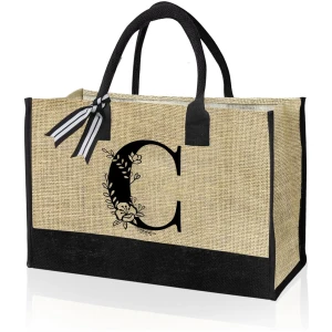 Sac fourre-tout en toile avec initiale personnalisée AutoCadeau