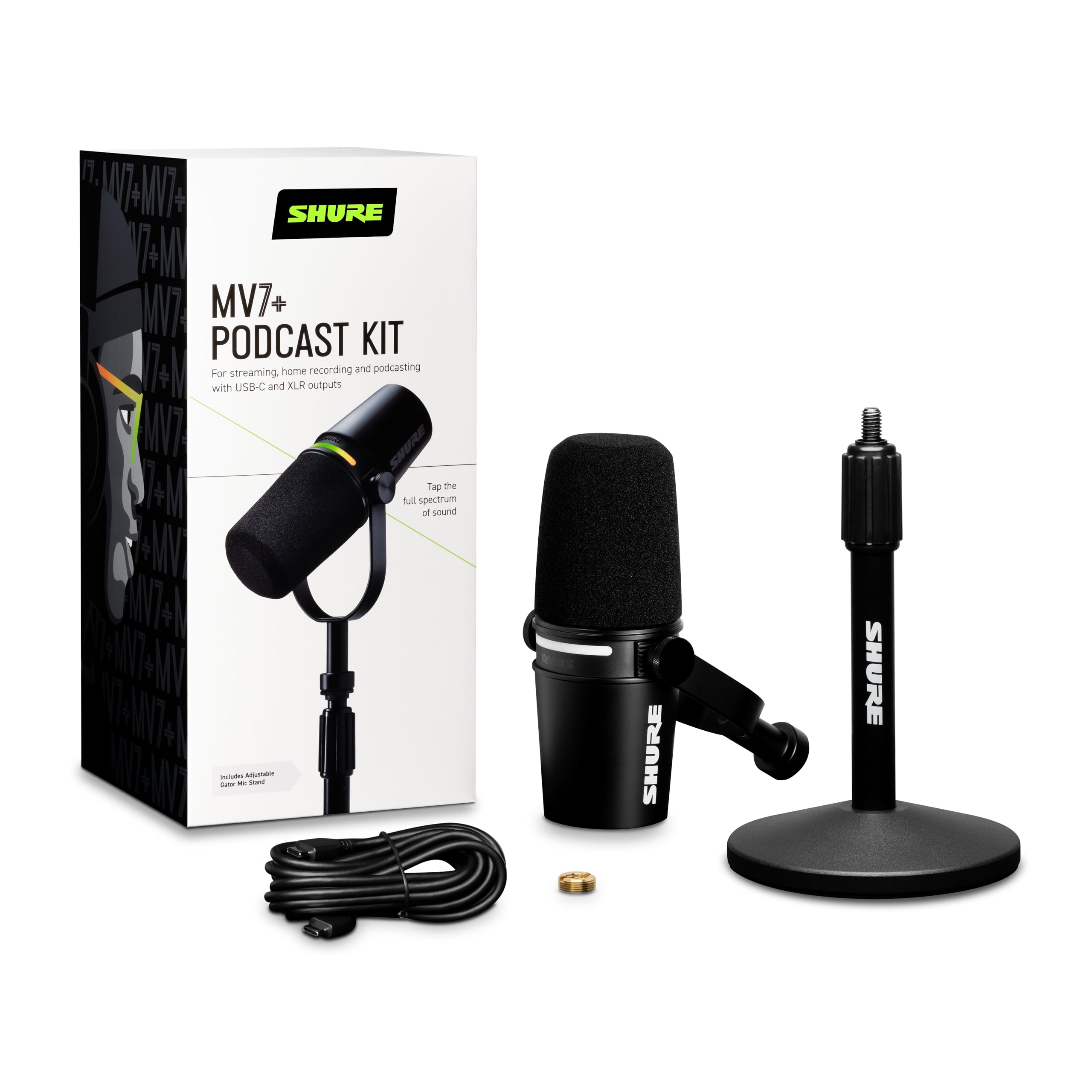 Microphone Shure MV7+ AutoCadeau Podcast USB-C XLR Noir – Image 2