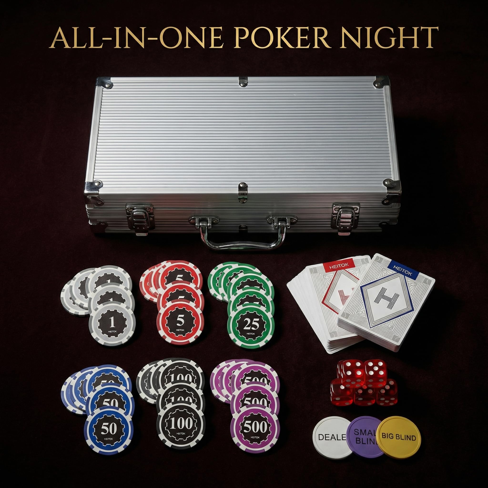 Mallette de Poker AutoCadeau Professionnelle 300 Jetons Numérotés 11,5g avec Insert Métal – Image 2