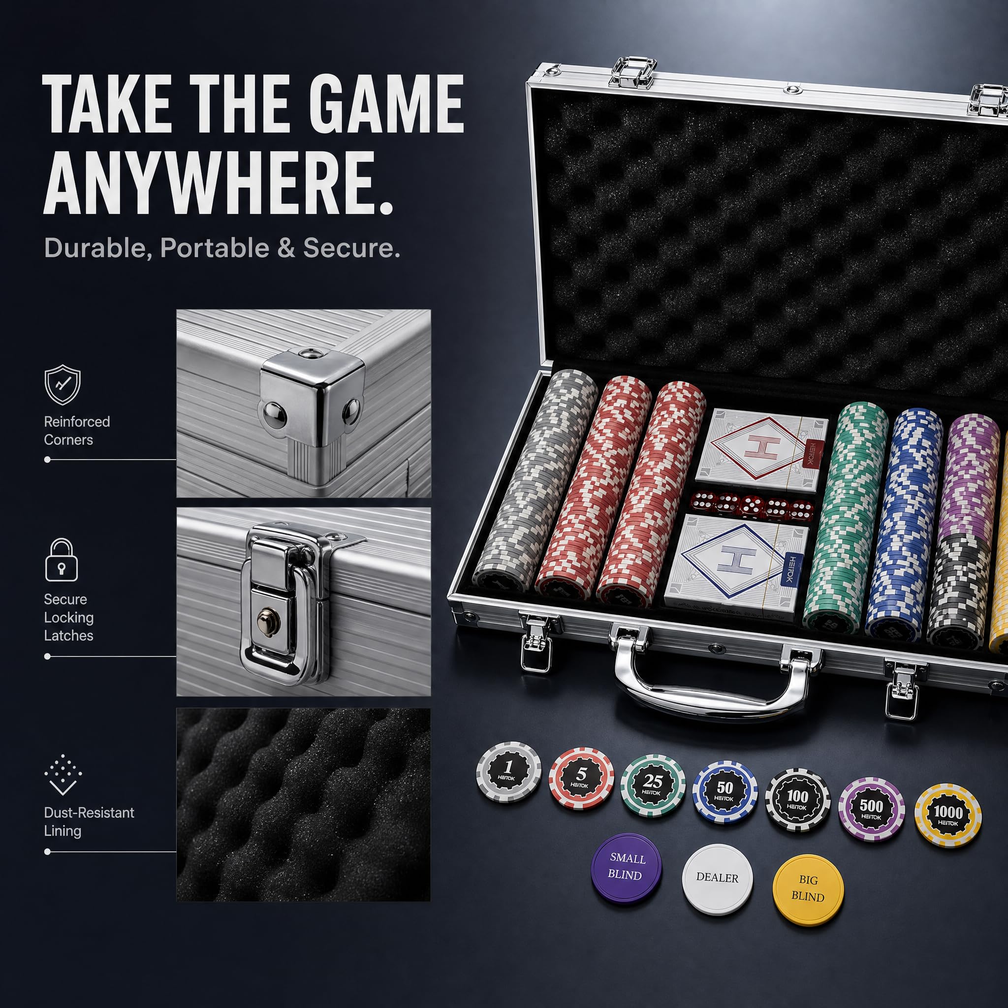Mallette de Poker AutoCadeau Professionnelle 300 Jetons Numérotés 11,5g avec Insert Métal – Image 6