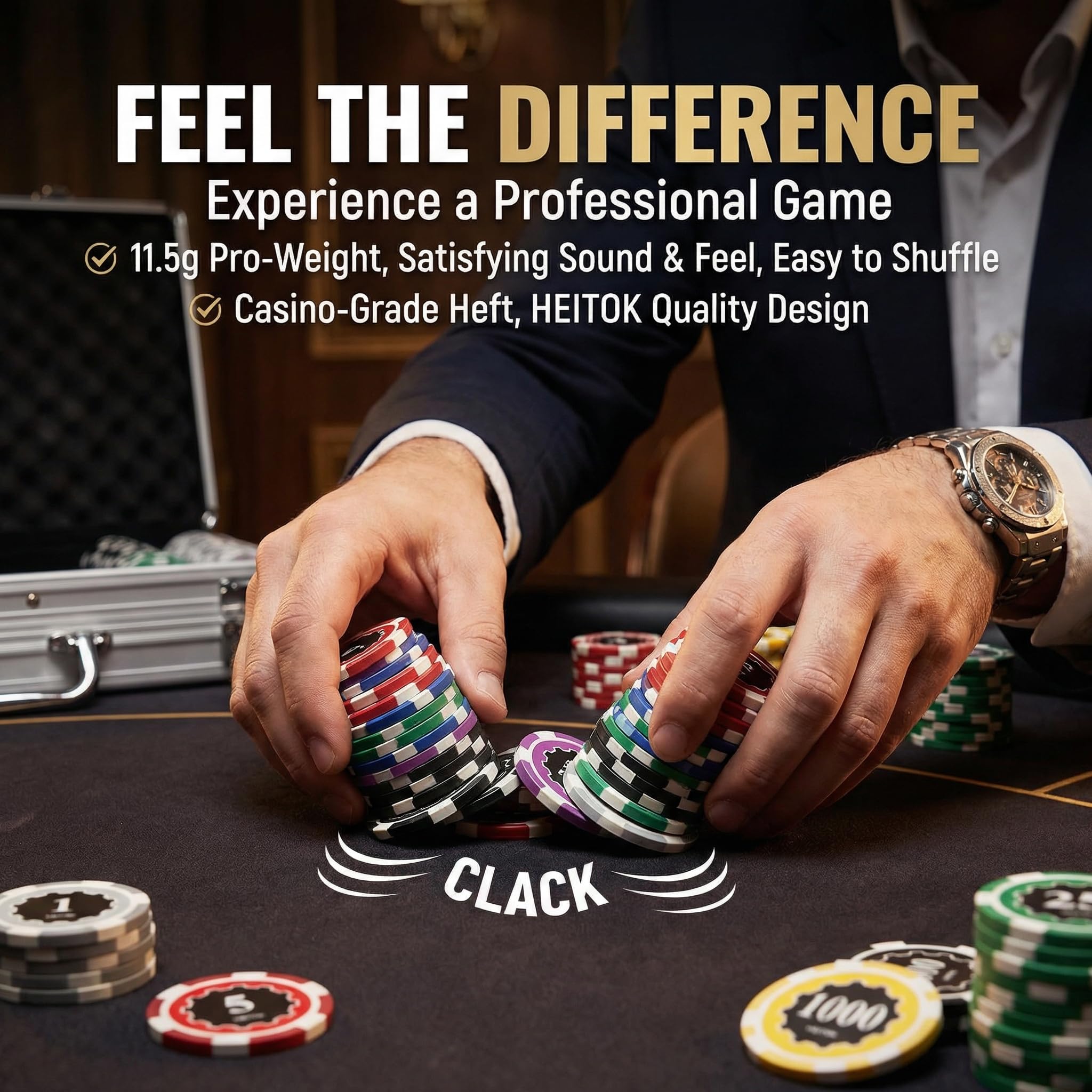 Mallette de Poker AutoCadeau Professionnelle 300 Jetons Numérotés 11,5g avec Insert Métal – Image 4