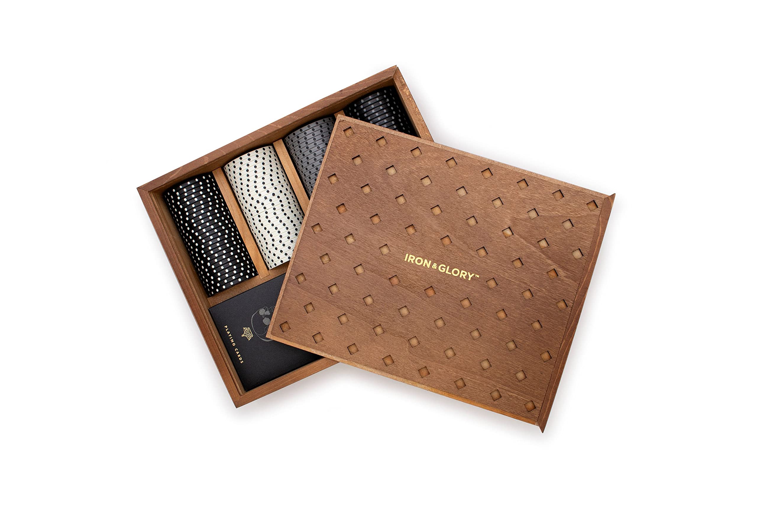 Ensemble de Poker de Luxe Iron & Glory dans Boîte en Bois avec Jetons Personnalisés