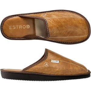 Mules Homme Cuir Laine ESTRO Chaussons Pantoufles Hommes