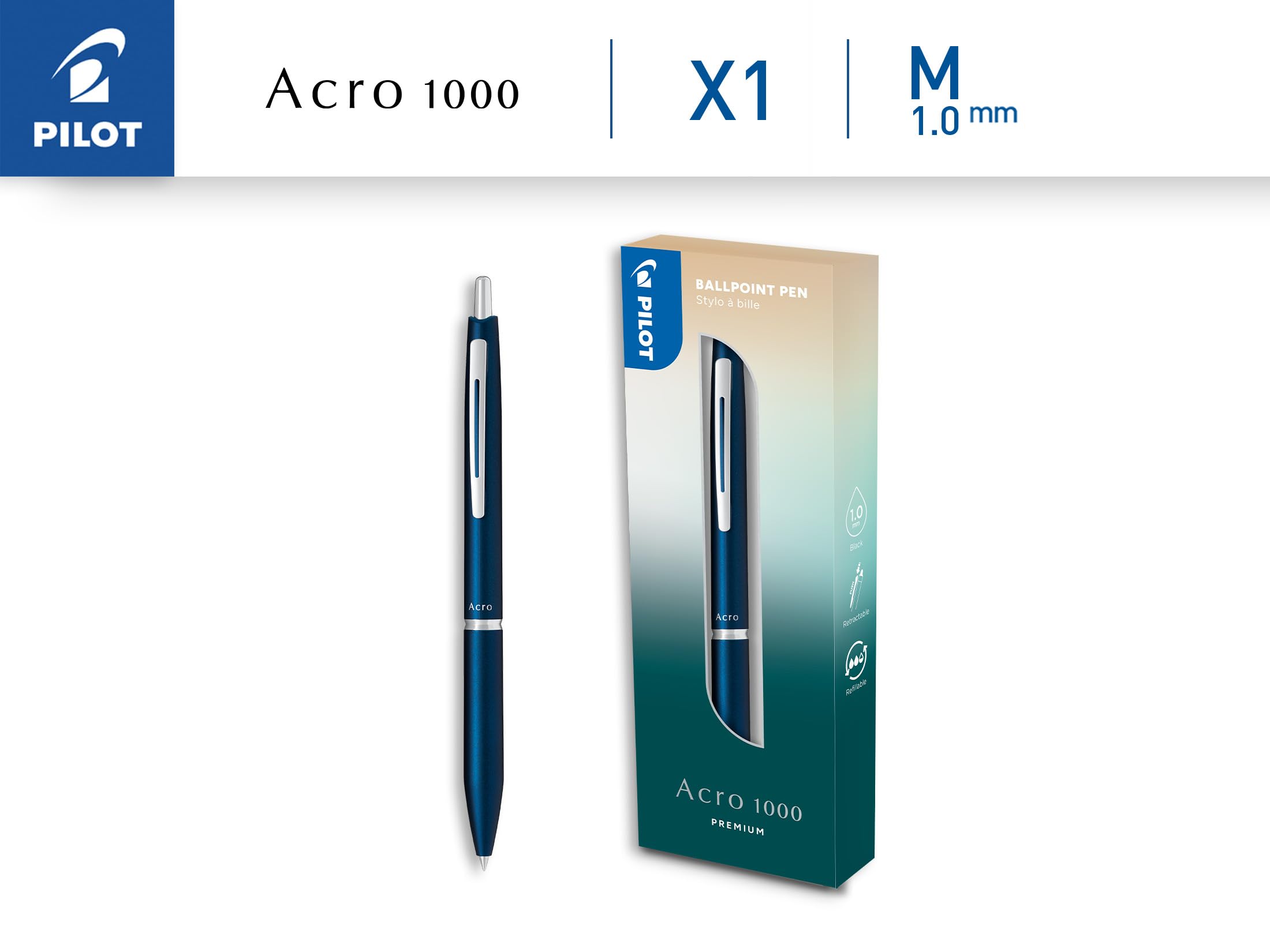 Stylo bille premium Acro 1000 AutoCadeau coffret bleu marine – Image 2
