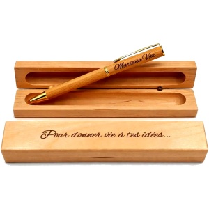 Stylo Personnalisé AutoCadeau avec Gravure Prénom et Coffret Bois Gravé