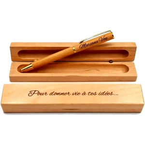 Stylo Personnalisé AutoCadeau avec Gravure Prénom et Coffret Bois Gravé