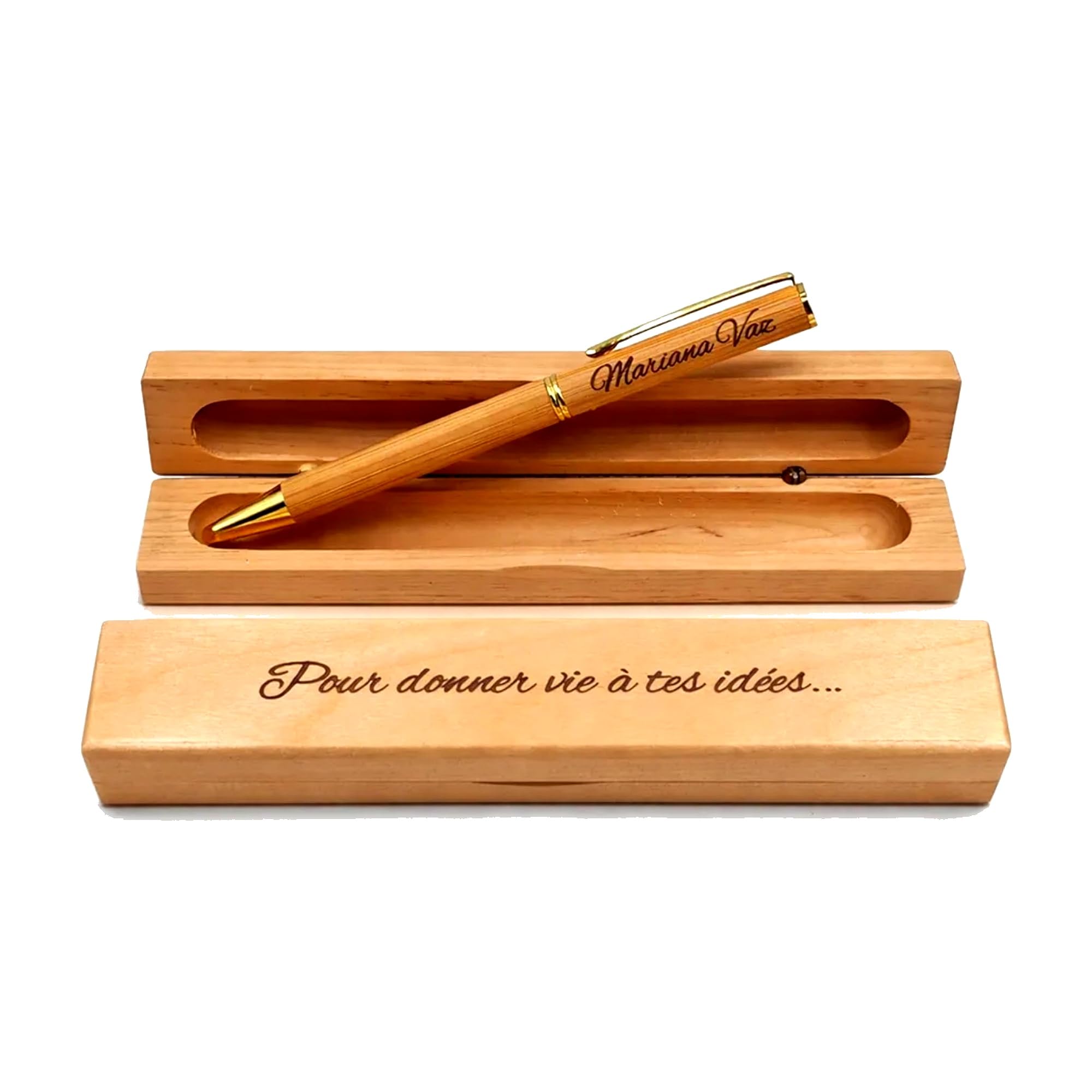 Stylo Personnalisé AutoCadeau avec Gravure Prénom et Coffret Bois Gravé