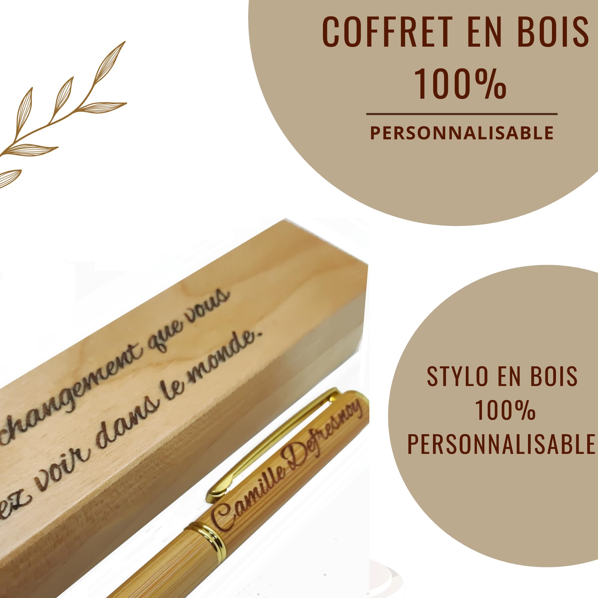 Stylo Personnalisé AutoCadeau avec Gravure Prénom et Coffret Bois Gravé – Image 2