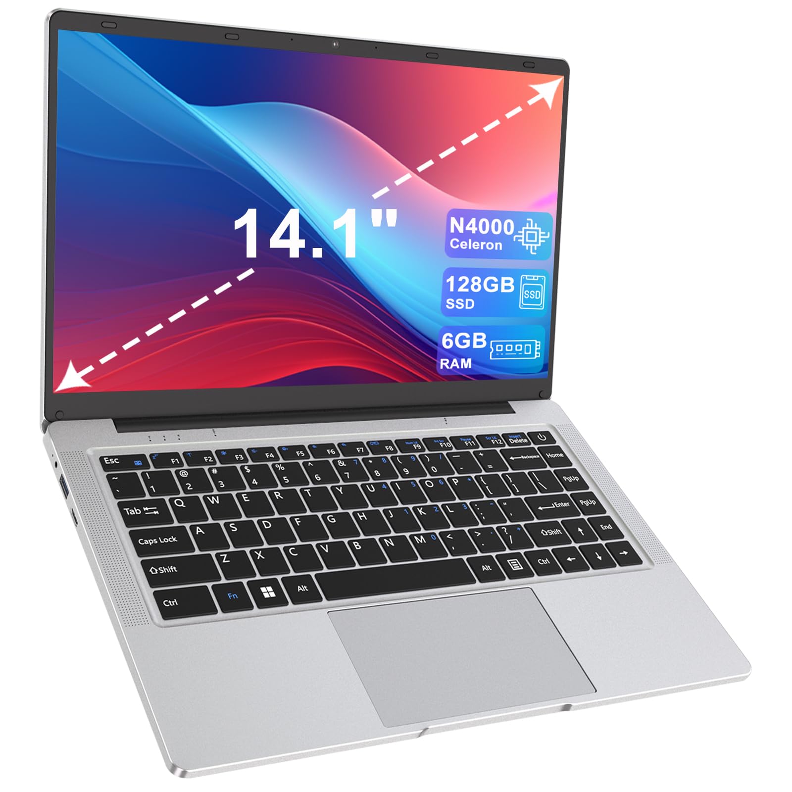 Ordinateur Portable 14 pouces AutoCadeau 2 cœurs 6 Go DDR4 128 Go SSD