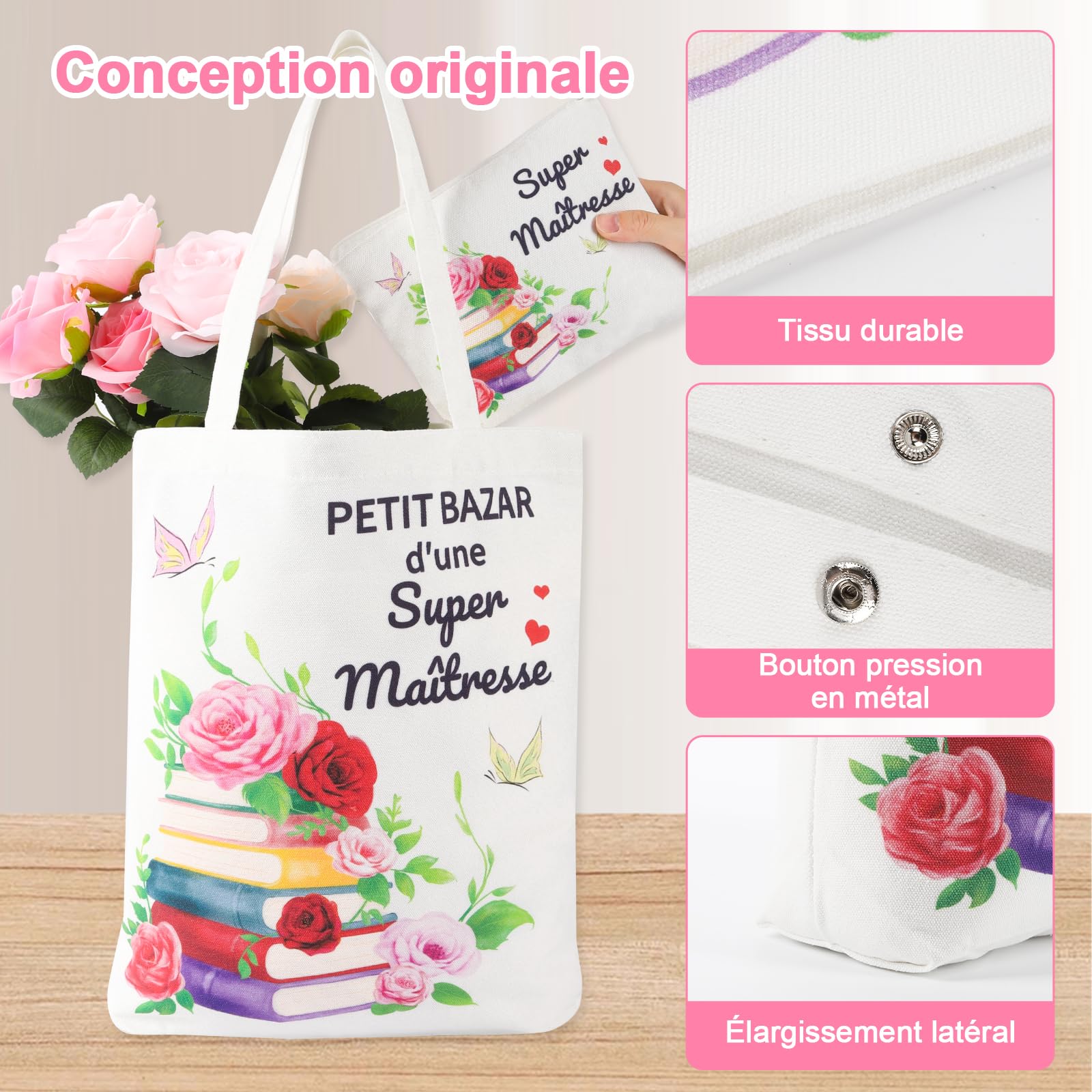 Tote Bag Personnalisé AutoCadeau Merci Maîtresse Fin d'Année – Image 5