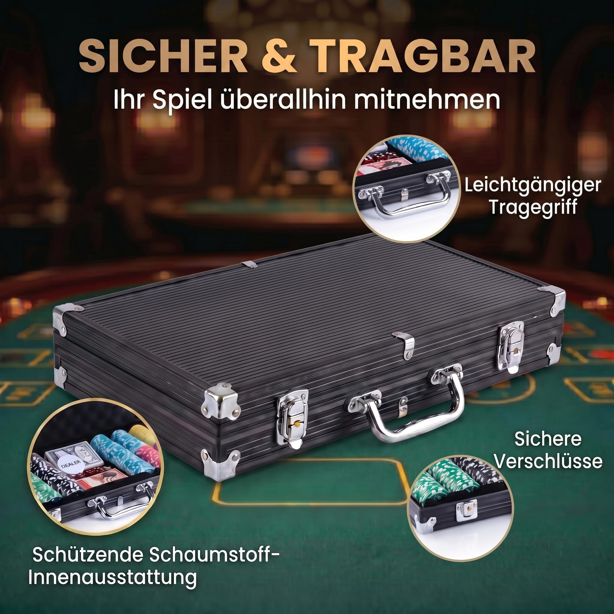 Mallette de Poker Profi Pokerset AutoCadeau 300 Jetons Noir – Image 4
