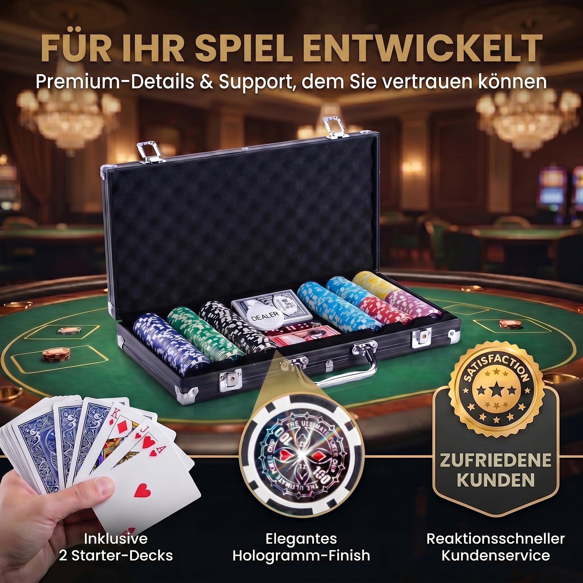 Mallette de Poker Profi Pokerset AutoCadeau 300 Jetons Noir – Image 6