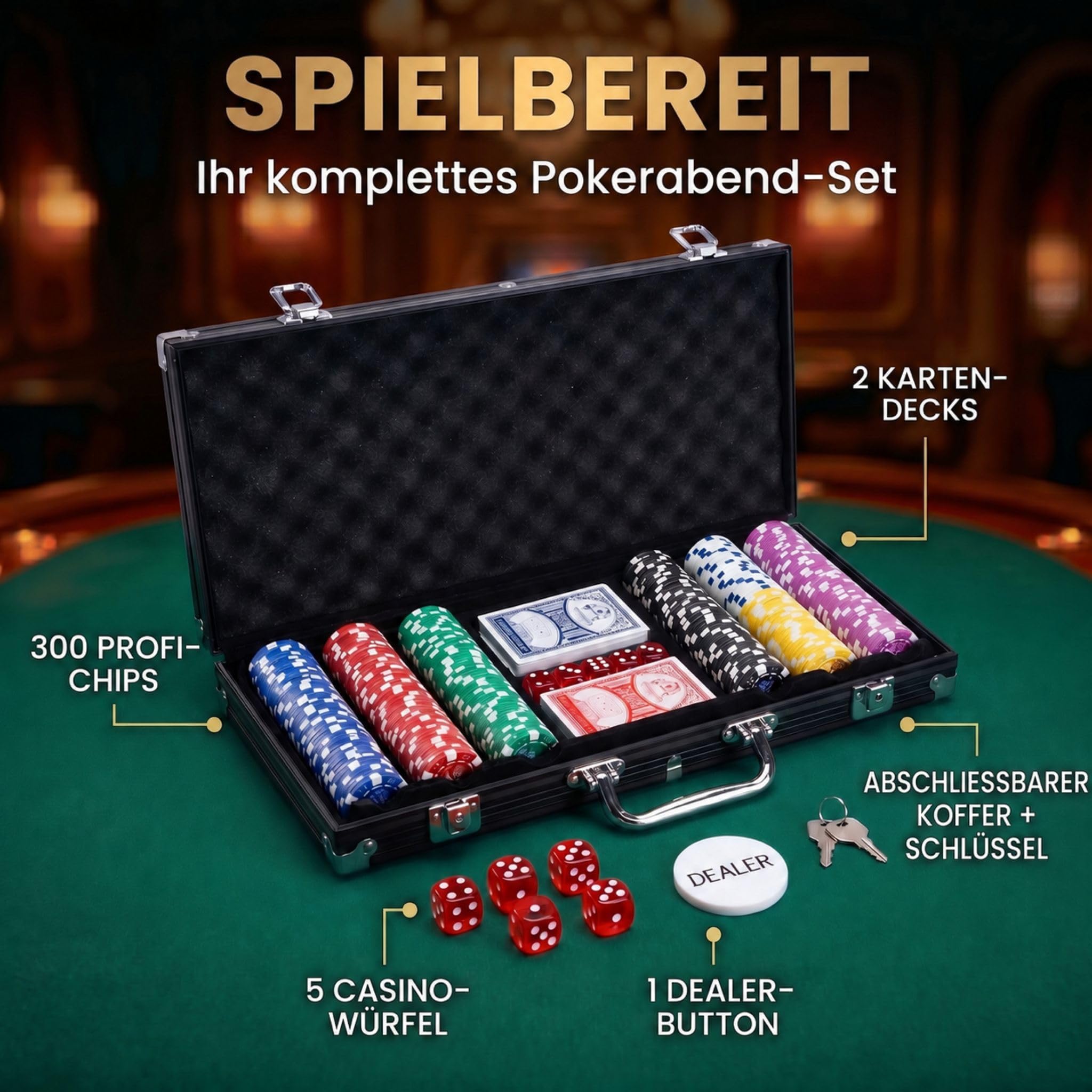 Mallette de Poker Profi Pokerset AutoCadeau 300 Jetons Noir – Image 3
