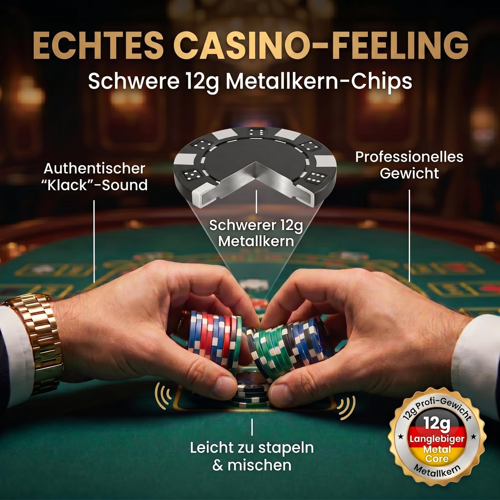 Mallette de Poker Profi Pokerset AutoCadeau 300 Jetons Noir – Image 2